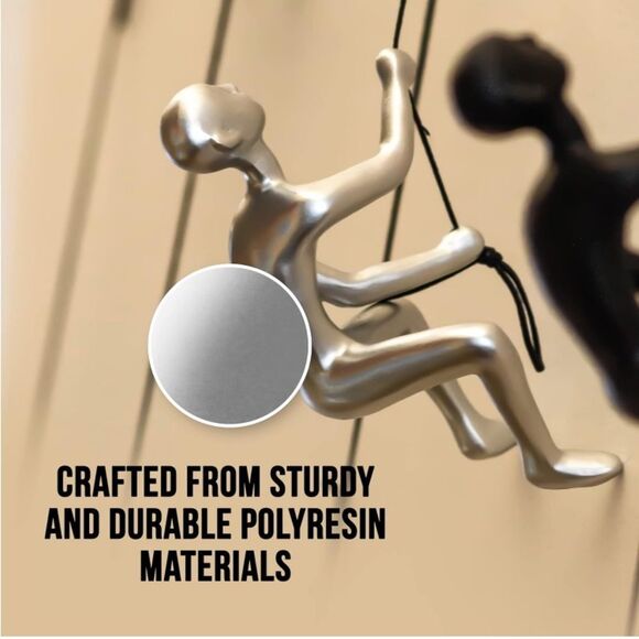 - Climbing Man Wall Art for Home Decor with 30” Leather Rope | Polyresin - Picture 4 of 6